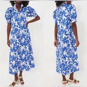 Tuckernuck Hyacinth House Blue Floral Ruffle Collar Louisa Maxi. Small NEW